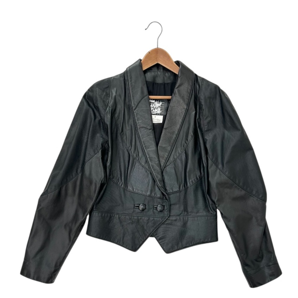 The Leather Ranch Vintage 80s Short Nip Waist Black Leather Jacket